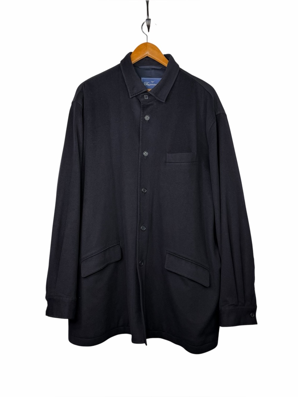 Faconnable Black Wool Flannel Shacket Shirt Jacket Classic Minimalist Men's XXL
